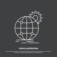 international. business. globe. world wide. gear Icon. Line vector symbol for UI and UX. website or mobile application