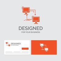 Business logo template for local. lan. connection. sync. computer. Orange Visiting Cards with Brand logo template. vector