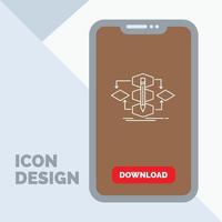 algoritmo. diseño. método. modelo. icono de línea de proceso en el móvil para la página de descarga vector