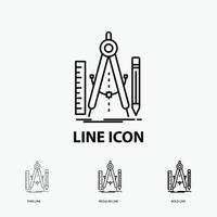 Build. design. geometry. math. tool Icon in Thin. Regular and Bold Line Style. Vector illustration