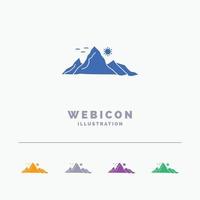 mountain. landscape. hill. nature. sun 5 Color Glyph Web Icon Template isolated on white. Vector illustration