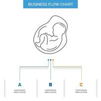 bebé. el embarazo. embarazada. obstetricia. diseño de diagrama de flujo de negocio feto con 3 pasos. icono de línea para el lugar de plantilla de fondo de presentación para texto vector