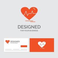 plantilla de logotipo de empresa para ecg. corazón. latido del corazón. legumbres. derrotar. tarjetas de visita naranjas con plantilla de logotipo de marca. vector