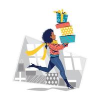 Girl Shopping Christmas Gifts in Boxing Day Concept vector