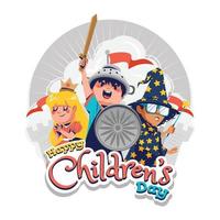 Happy Children's Day with Kids Playing Knights and Princess vector