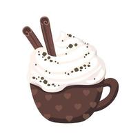 Coffee in a romantic brown Cup with whipped cream and spices . vector