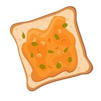 Sweet toast with pumpkin or orange jam with pumpkin seeds. vector