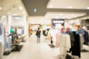 Woman fashionable boutique clothing store window display in shopping mall blur defocused background photo