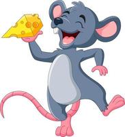 Cartoon mouse holding slice of cheese vector