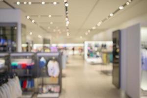 woman fashionable boutique clothing store window display in shopping mall blur defocused background photo