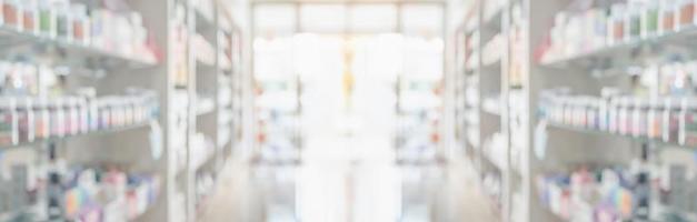 Pharmacy drugstore shelves interior blur medical background photo