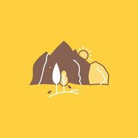 Cerro. paisaje. naturaleza. montaña. icono lleno de línea plana de árbol. hermoso botón de logotipo sobre fondo amarillo para ui y ux. sitio web o aplicación móvil vector