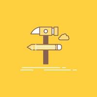 Build. design. develop. tool. tools Flat Line Filled Icon. Beautiful Logo button over yellow background for UI and UX. website or mobile application vector