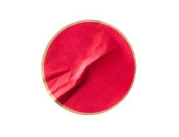 Blank red round adhesive paper sticker label isolated on white background photo