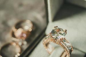 luxury diamond ring in jewelry box vintage style photo