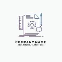 Creative. design. develop. feedback. support Purple Business Logo Template. Place for Tagline vector