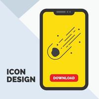 Asteroid. astronomy. meteor. space. comet Glyph Icon in Mobile for Download Page. Yellow Background vector