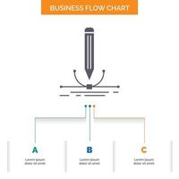 illustration. design. pen. graphic. draw Business Flow Chart Design with 3 Steps. Glyph Icon For Presentation Background Template Place for text. vector