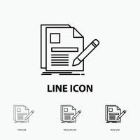 document. file. page. pen. Resume Icon in Thin. Regular and Bold Line Style. Vector illustration