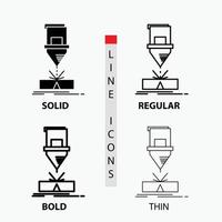 Cutting. engineering. fabrication. laser. steel Icon in Thin. Regular. Bold Line and Glyph Style. Vector illustration