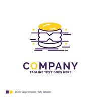 Company Name Logo Design For database. data. architecture. infographics. monitoring. Purple and yellow Brand Name Design with place for Tagline. Creative Logo template for Small and Large Business. vector