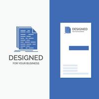 logotipo de empresa para código. codificación. doc. programación. guion. plantilla de tarjeta de visita de negocio azul vertical. vector