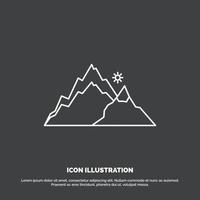 montaña. paisaje. Cerro. naturaleza. icono de árbol símbolo de vector de línea para ui y ux. sitio web o aplicación móvil