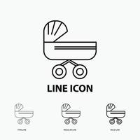 trolly. baby. kids. push. stroller Icon in Thin. Regular and Bold Line Style. Vector illustration
