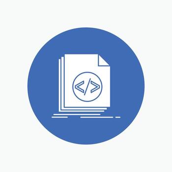 Code. coding. file. programming. script White Glyph Icon in Circle. Vector Button illustration