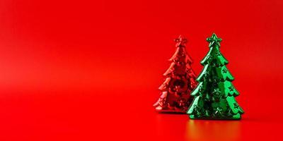 Christmas tree on red background new year  holiday celebration concept photo