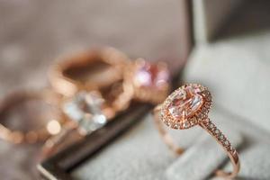 luxury diamond ring in jewelry box vintage style photo