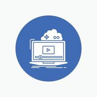 Cloud. game. online. streaming. video White Glyph Icon in Circle. Vector Button illustration