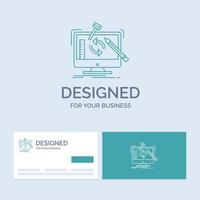 engineering, project, tools, workshop, processing Business Logo Line Icon Symbol for your business. Turquoise Business Cards with Brand logo template vector