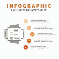 chip. UPC. pastilla. procesador. plantilla de infografía de tecnología para sitio web y presentación. icono de línea gris con ilustración de vector de estilo infográfico naranja