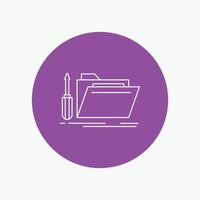 folder. tool. repair. resource. service White Line Icon in Circle background. vector icon illustration