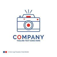 Company Name Logo Design For Camera. photography. capture. photo. aperture. Blue and red Brand Name Design with place for Tagline. Abstract Creative Logo template for Small and Large Business. vector