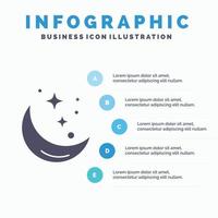 luna, noche, estrella, clima, plantilla de infografía espacial para sitio web y presentación. icono de glifo gris con ilustración de vector de estilo infográfico azul.