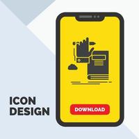 educación. conocimiento. aprendizaje. Progreso. icono de glifo de crecimiento en el móvil para la página de descarga. fondo amarillo vector