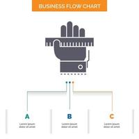 Education. hand. learn. learning. ruler Business Flow Chart Design with 3 Steps. Glyph Icon For Presentation Background Template Place for text. vector