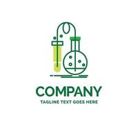 Testing. Chemistry. flask. lab. science Flat Business Logo template. Creative Green Brand Name Design. vector