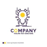 diseño del logotipo del nombre de la empresa para errores. insecto. araña. virus. aplicación diseño de marca púrpura y amarillo con lugar para eslogan. plantilla de logotipo creativo para pequeñas y grandes empresas. vector