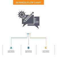 chat, communication, discussion, setting, message Business Flow Chart Design with 3 Steps. Glyph Icon For Presentation Background Template Place for text. vector