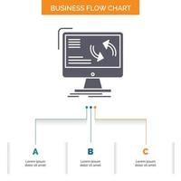 synchronization. sync. information. data. computer Business Flow Chart Design with 3 Steps. Glyph Icon For Presentation Background Template Place for text. vector