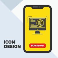 información. contenido. desarrollo. sitio web. icono de glifo web en el móvil para la página de descarga. fondo amarillo vector