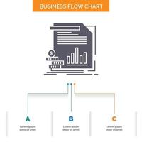 economía. Finanzas. dinero. información. informa el diseño del diagrama de flujo empresarial con 3 pasos. icono de glifo para el lugar de plantilla de fondo de presentación para texto. vector