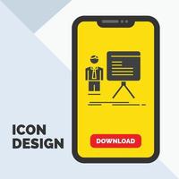 presentation. businessman. chart. graph. progress Glyph Icon in Mobile for Download Page. Yellow Background vector