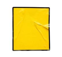 Blank warning sign yellow color with black frame sticker isolated on white background photo