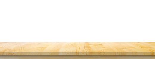 Empty wooden table top isolated on white background for product display montage photo