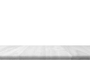 Empty white wooden table top isolated on white background photo