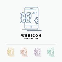 Api. Application. coding. Development. Mobile 5 Color Line Web Icon Template isolated on white. Vector illustration